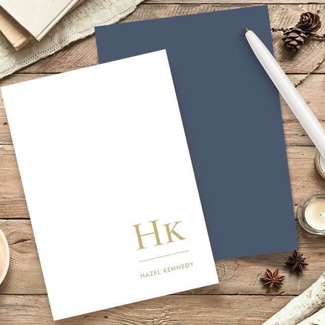Monogram | Elegant Personlig för marinblå Guld Brevpapper (Skapare uppladdad)