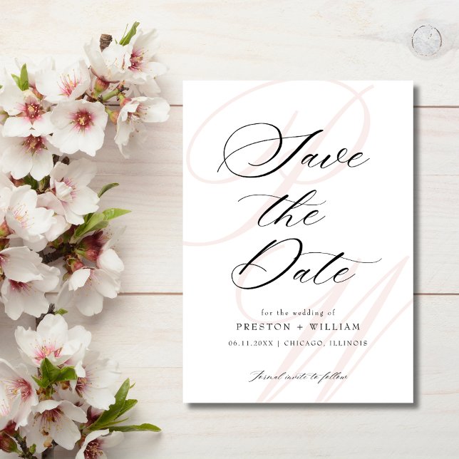 Monogram Elegant Photo Bröllop Spara Datumet (Monogram Script Elegant Photo Wedding Save The Date)