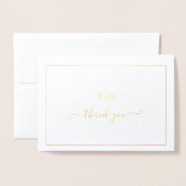 Monogram Elegant Photo Bröllop Tack Guld Folierat Kort
