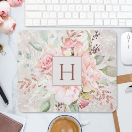 Monogram Elegant Pink Rose Peony Floral Marble Musmatta