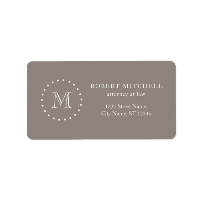 Monogram Elegant Professionell Brown Adressetikett (Framsidan)