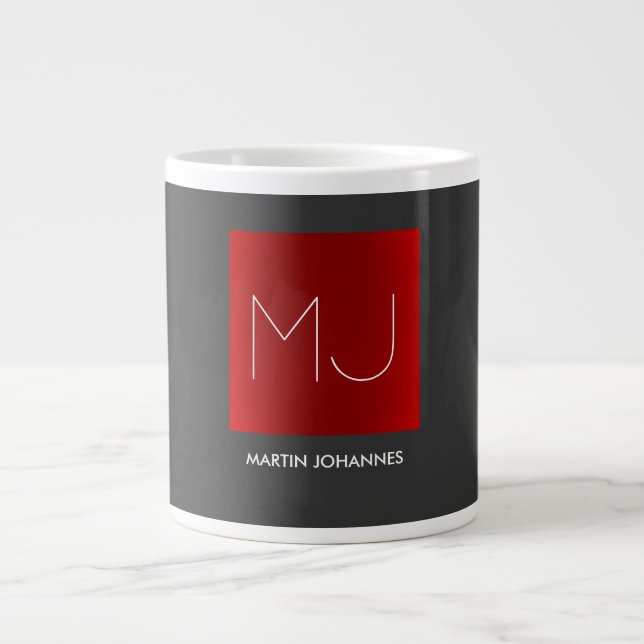 Monogram Elegant Red Grått Add Namn Initialer Jumbo Mugg (Framsidan)