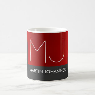 Monogram Elegant Red Grått Add Namn Initialer Kaffemugg