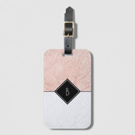 Monogram Elegant Ro Guld Grått Marble Luggage Tag Bagagebricka