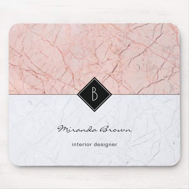 Monogram Elegant Ro Guld Grått Marble Mousepad Musmatta (Framsidan)