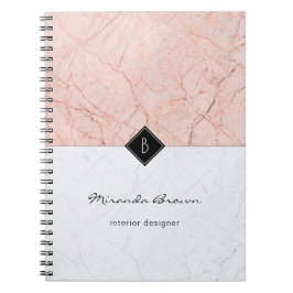 Monogram Elegant Ro Guld Grått Marble Notebook Anteckningsbok Med Spiral