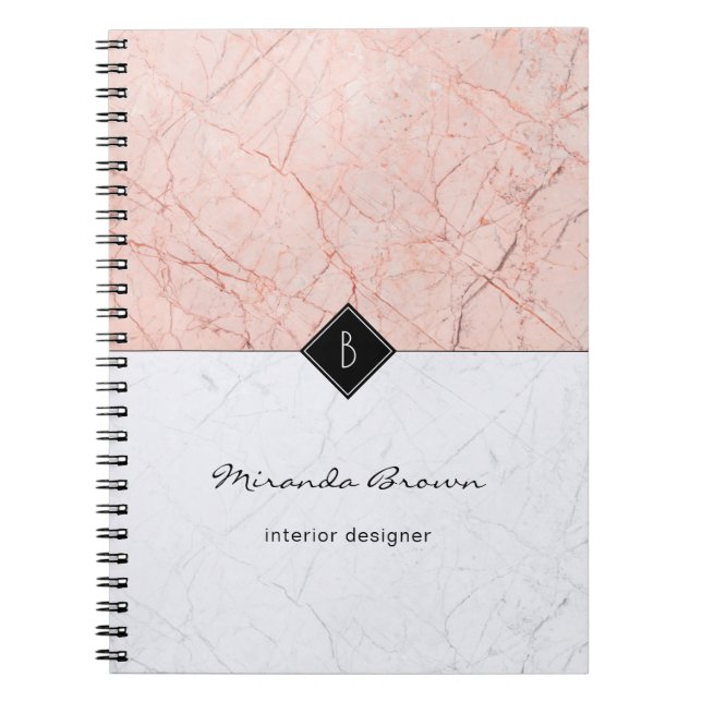 Monogram Elegant Ro Guld Grått Marble Notebook Anteckningsbok Med Spiral (Framsidan)