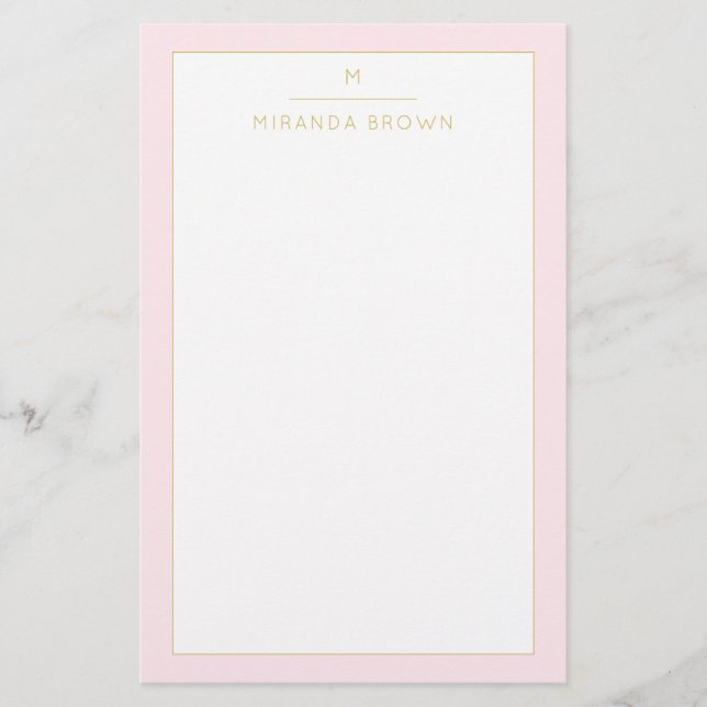Monogram Elegant  Rosa Guld minimalistklass Brevpapper (Framsida)