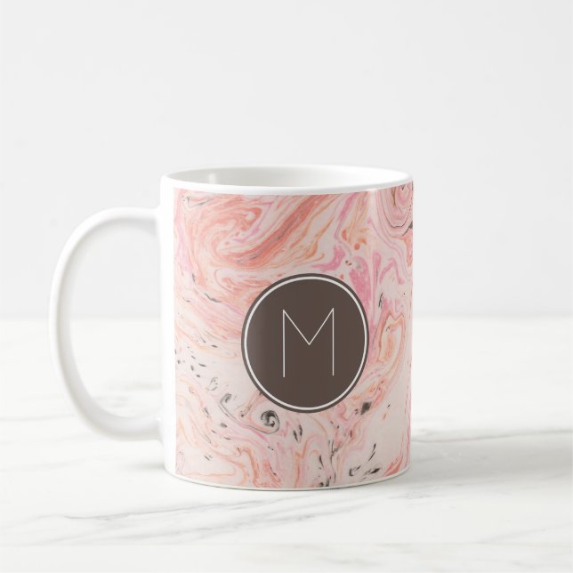 Monogram Elegant Rosa Marmor Kaffemugg (Vänster)
