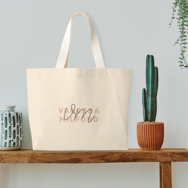 Monogram Elegant  Rosa Modern Minimalist Jumbo Tygkasse (Skapare uppladdad)