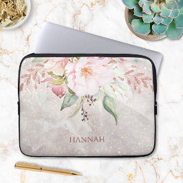 Monogram Elegant Rosa Ros och Peony Blommig Laptop Fodral