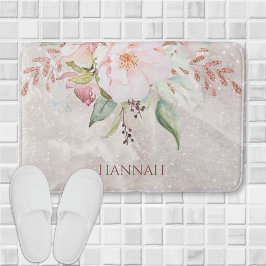 Monogram Elegant Rosa ros och Peony Blommigt Badrumsmatta