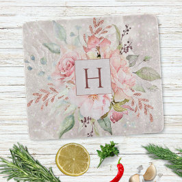 Monogram Elegant Rosa Ros Peony Blommig Marmor