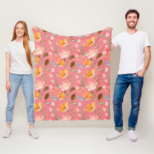 Monogram Elegant Rosa Vattenfärg Fleecefilt