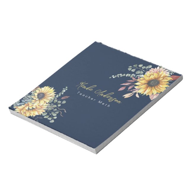 Monogram Elegant Rustic Sunblommor Math Teacher Anteckningsblock (Roterad)