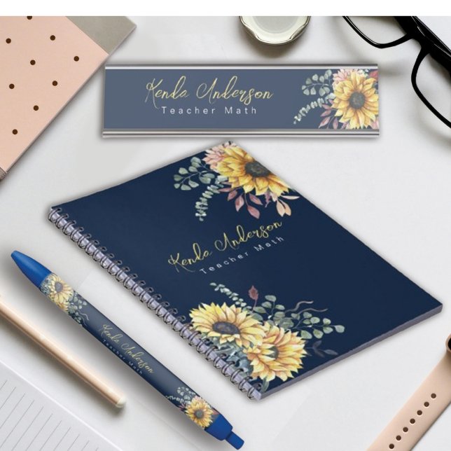 Monogram Elegant Rustic Sunblommor Math Teacher Anteckningsbok (Skapare uppladdad)