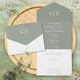 Monogram Elegant Sagegrön Minimalistisk Bröllopsin