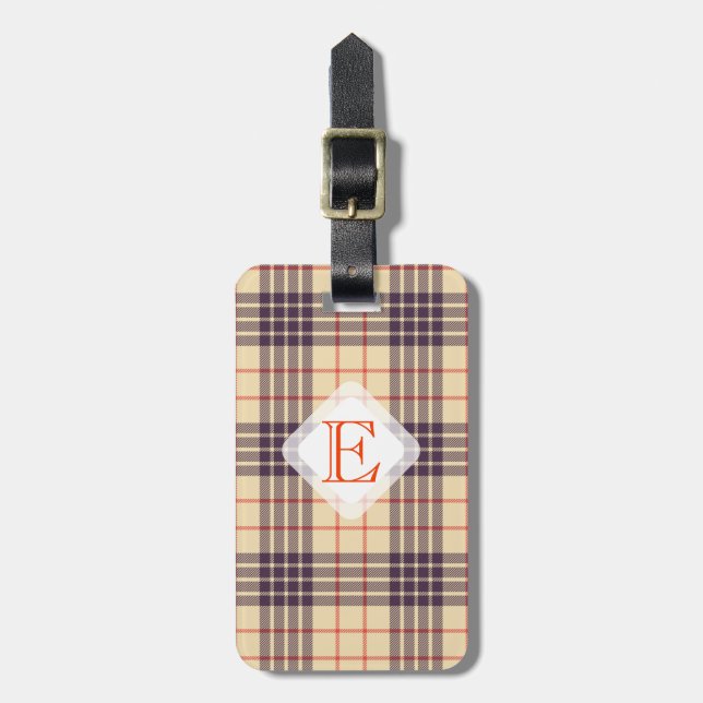 Monogram, elegant Scottish klan beige plaid tartan Bagagebricka (Vertikal Framsida)