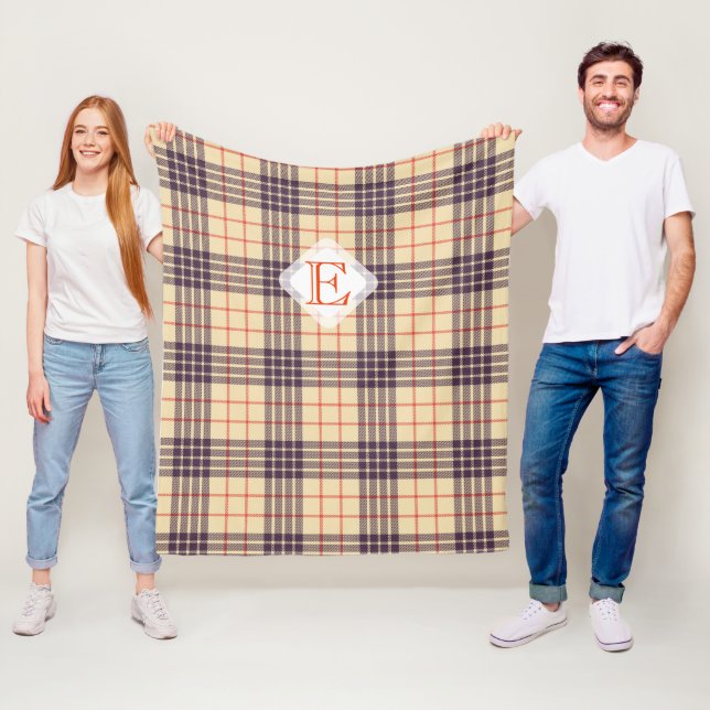 Monogram, elegant Scottish klan beige plaid tartan Fleecefilt (På plats)