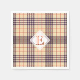 Monogram, elegant Scottish klan beige plaid tartan Pappersservett