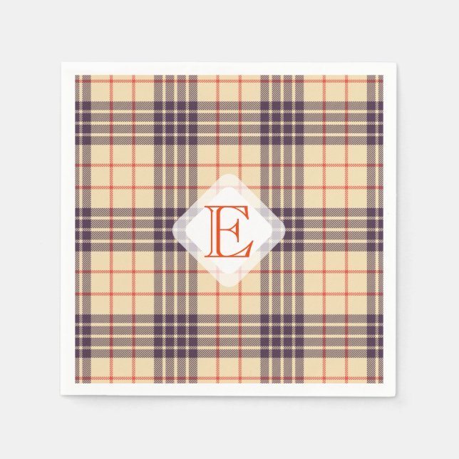 Monogram, elegant Scottish klan beige plaid tartan Pappersservett (Framsidan)