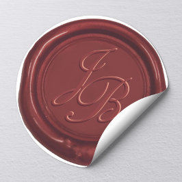 Monogram Elegant Script Burgundy Red Vax Bröllop Runt Klistermärke