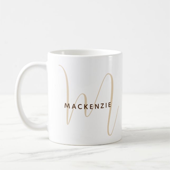Monogram Elegant Script Namn Enkel Modern Kaffemugg (Vänster)