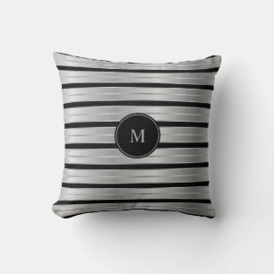 Monogram elegant Silver och svart Rand Kudde