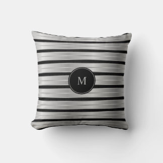 Monogram elegant Silver och svart Rand Kudde