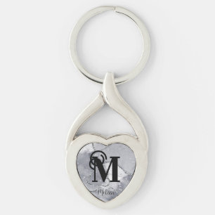 Monogram elegant Silver och svart Twisted Heart Silverfärgad Nyckelring