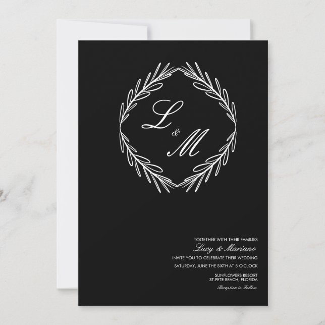 Monogram Elegant Skript Gren Brölloppslogotyp C Inbjudningar (Framsida)