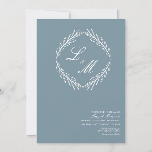 Monogram Elegant Skript Gren Bröllops Logotyp Inbj Inbjudningar (Framsida)