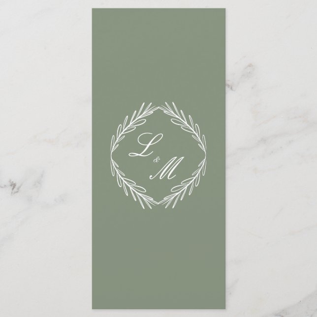 Monogram Elegant Skript Gren Bröllopsprogram Meny (Framsida)