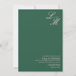 Monogram Elegant Skript Grön Beige Bröllop  Inbjudningar