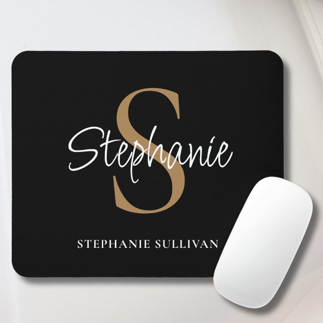 Monogram Elegant Skript Namn Svart Guld  Musmatta (Skapare uppladdad)