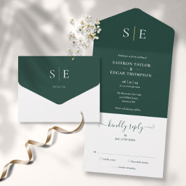 Monogram Elegant Smaragdgrön Och Guld Bröllop