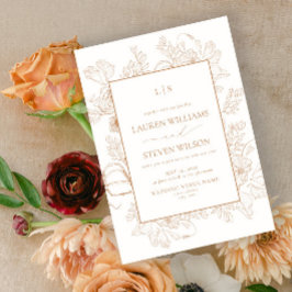 Monogram Elegant Terracotta Blommigt Line Bröllop Inbjudningar