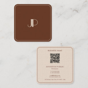 Monogram Elegant Terracotta Luxury Premium Linen Fyrkantigt Visitkort