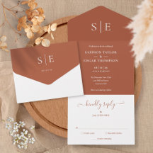 Monogram Elegant Terrakotta Minimalistisk Bröllops