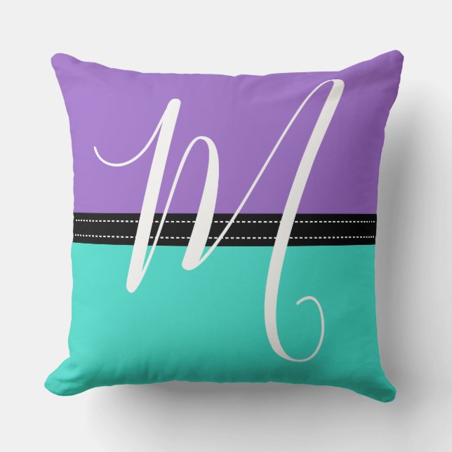 Monogram Elegant Turkos & Amethyst Solid Färg Kudde (Framsida)