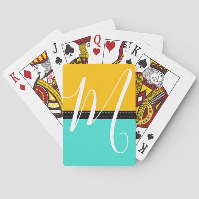 Monogram Elegant Turkos och Amber Solid Färg Casinokort (Baksidan)