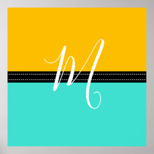 Monogram Elegant Turkos och Amber Solid Färg Poster