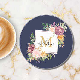 Monogram Elegant Vattenfärgros Blommig Botanisk Underlägg