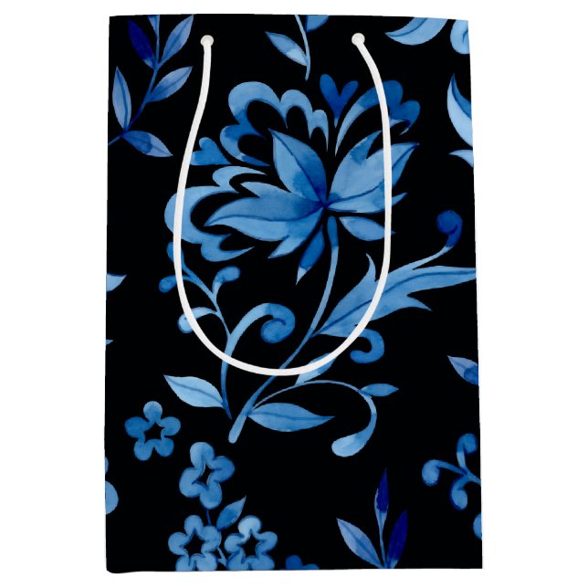 Monogram Elegant Vintage Blå Blommig Mönster (Framsidan)