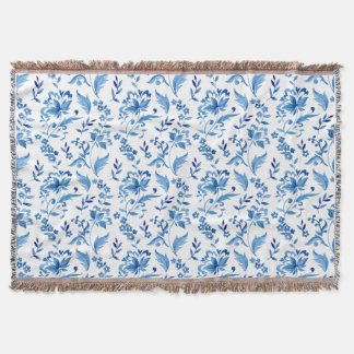 Monogram Elegant Vintage Blå Blommig Mönster Filt