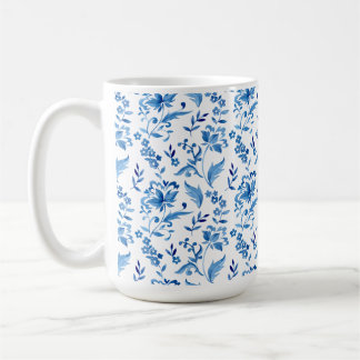 Monogram Elegant Vintage Blå Blommig Mönster Kaffemugg
