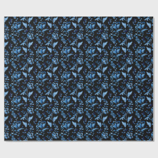 Monogram Elegant Vintage Blå Blommig Mönster Presentpapper