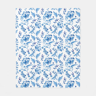 Monogram Elegant Vintage Blå Blommönster Fleecefilt