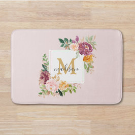 Monogram Elegant Watercolor Ro Blommigt Botanical Badrumsmatta