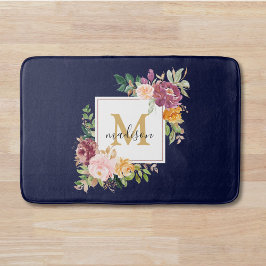 Monogram Elegant Watercolor Ro Blommigt Botanical Badrumsmatta